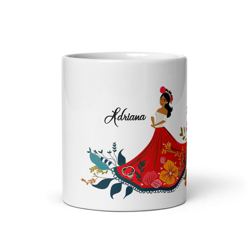 Adriana Exclusive Name Art Piece Home Office Work Coffee Mug Mexican Spanish Pride Gift Cup One-Of-A-Kind Calligraphy White Glossy Mug | A1 Mexicada