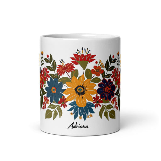 Adriana Exclusive Name Art Piece Home Office Work Coffee Mug Mexican Spanish Pride Gift Cup One-Of-A-Kind Calligraphy White Glossy Mug | A11 Mexicada