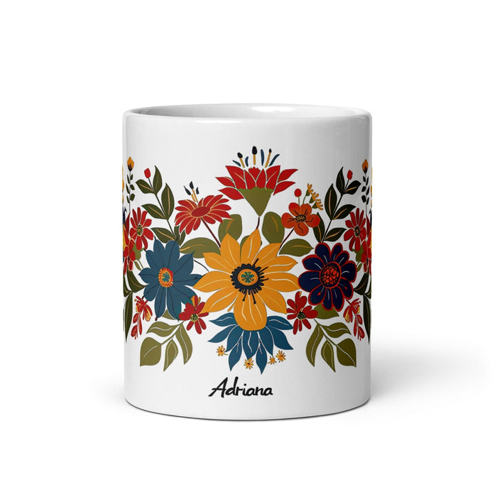 Adriana Exclusive Name Art Piece Home Office Work Coffee Mug Mexican Spanish Pride Gift Cup One-Of-A-Kind Calligraphy White Glossy Mug | A11 Mexicada