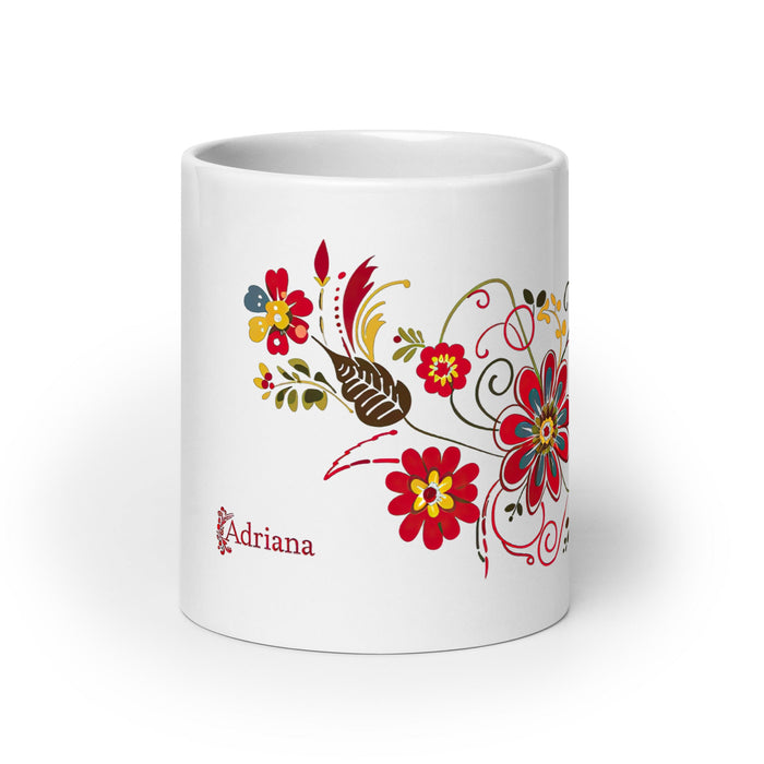 Adriana Exclusive Name Art Piece Home Office Work Coffee Mug Mexican Spanish Pride Gift Cup One - Of - A - Kind Calligraphy White Glossy Mug | A12 - Mexicada