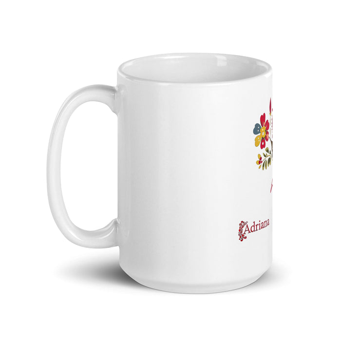 Adriana Exclusive Name Art Piece Home Office Work Coffee Mug Mexican Spanish Pride Gift Cup One-Of-A-Kind Calligraphy White Glossy Mug | A12 Mexicada