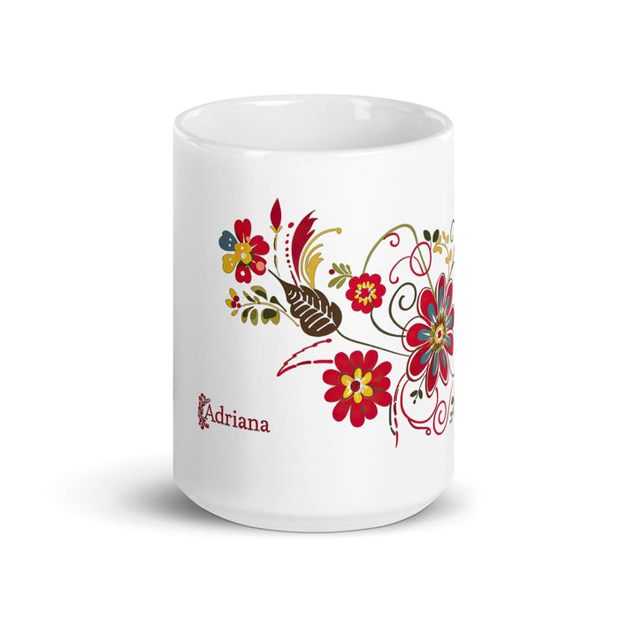 Adriana Exclusive Name Art Piece Home Office Work Coffee Mug Mexican Spanish Pride Gift Cup One-Of-A-Kind Calligraphy White Glossy Mug | A12 Mexicada