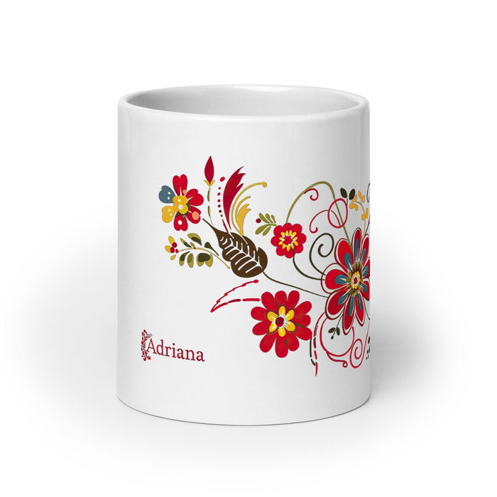 Adriana Exclusive Name Art Piece Home Office Work Coffee Mug Mexican Spanish Pride Gift Cup One-Of-A-Kind Calligraphy White Glossy Mug | A12 Mexicada