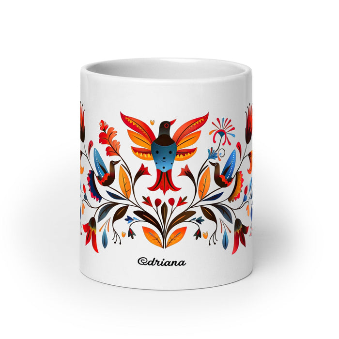 Adriana Exclusive Name Art Piece Home Office Work Coffee Mug Mexican Spanish Pride Gift Cup One-Of-A-Kind Calligraphy White Glossy Mug | A13 Mexicada