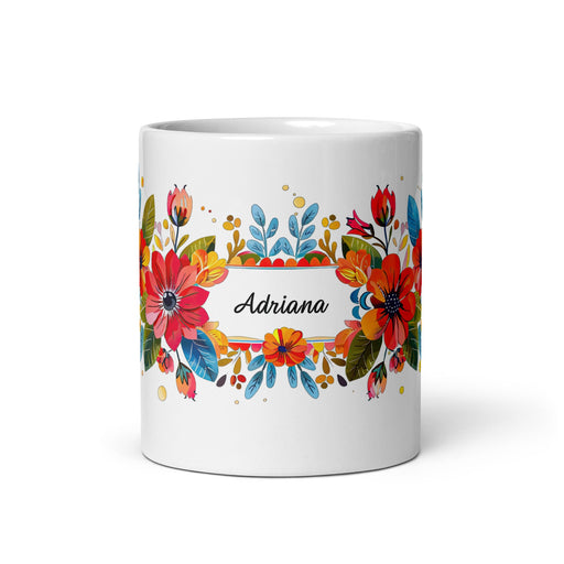 Adriana Exclusive Name Art Piece Home Office Work Coffee Mug Mexican Spanish Pride Gift Cup One - Of - A - Kind Calligraphy White Glossy Mug | A14 - Mexicada