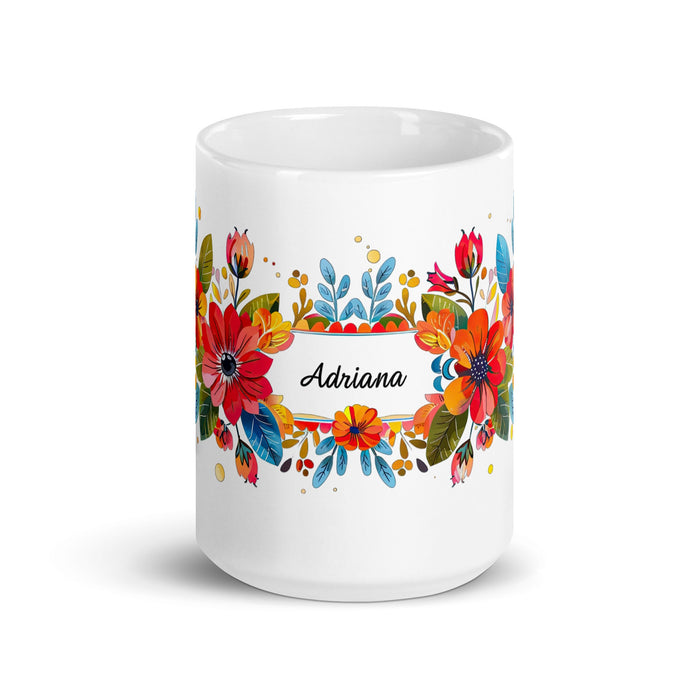 Adriana Exclusive Name Art Piece Home Office Work Coffee Mug Mexican Spanish Pride Gift Cup One - Of - A - Kind Calligraphy White Glossy Mug | A14 - Mexicada