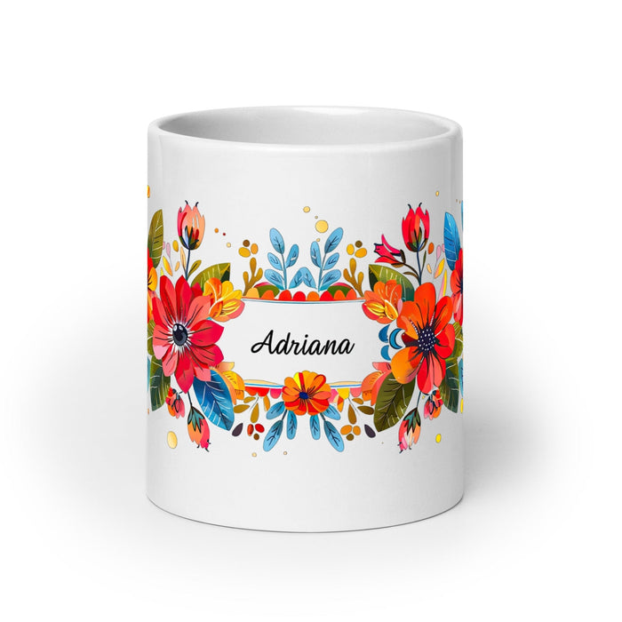 Adriana Exclusive Name Art Piece Home Office Work Coffee Mug Mexican Spanish Pride Gift Cup One-Of-A-Kind Calligraphy White Glossy Mug | A14 Mexicada