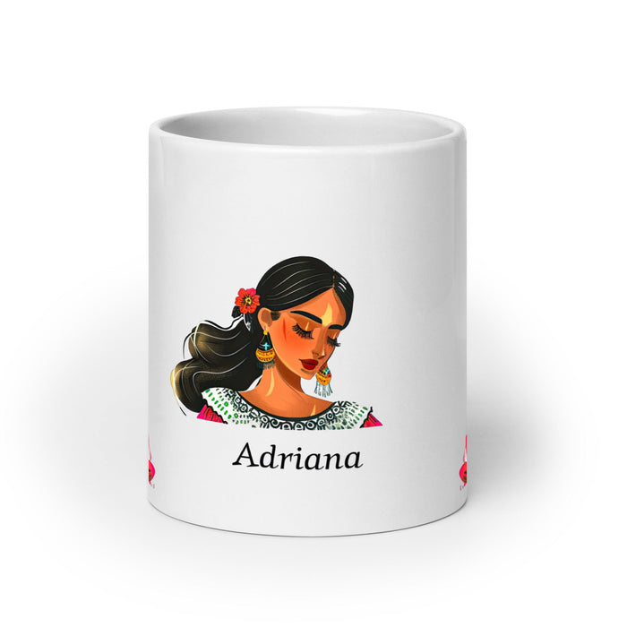 Adriana Exclusive Name Art Piece Home Office Work Coffee Mug Mexican Spanish Pride Gift Cup One - Of - A - Kind Calligraphy White Glossy Mug | A15 - Mexicada