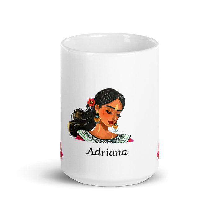 Adriana Exclusive Name Art Piece Home Office Work Coffee Mug Mexican Spanish Pride Gift Cup One-Of-A-Kind Calligraphy White Glossy Mug | A15 Mexicada