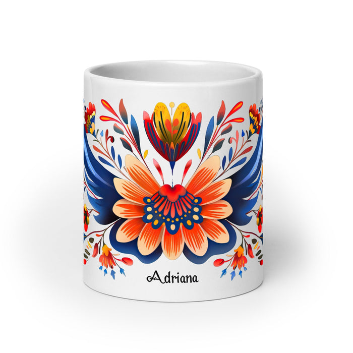 Adriana Exclusive Name Art Piece Home Office Work Coffee Mug Mexican Spanish Pride Gift Cup One - Of - A - Kind Calligraphy White Glossy Mug | A16 - Mexicada