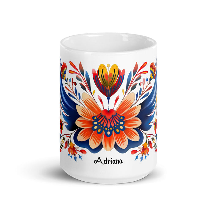 Adriana Exclusive Name Art Piece Home Office Work Coffee Mug Mexican Spanish Pride Gift Cup One - Of - A - Kind Calligraphy White Glossy Mug | A16 - Mexicada