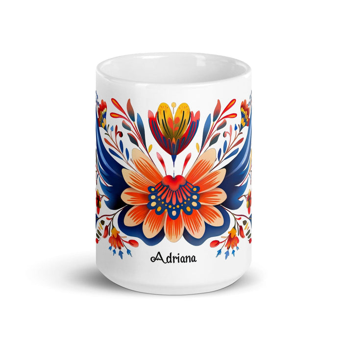 Adriana Exclusive Name Art Piece Home Office Work Coffee Mug Mexican Spanish Pride Gift Cup One-Of-A-Kind Calligraphy White Glossy Mug | A16 Mexicada