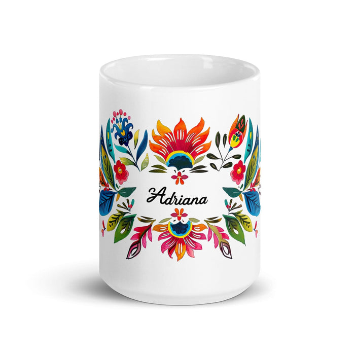 Adriana Exclusive Name Art Piece Home Office Work Coffee Mug Mexican Spanish Pride Gift Cup One-Of-A-Kind Calligraphy White Glossy Mug | A17 Mexicada