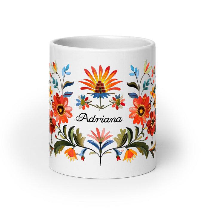 Adriana Exclusive Name Art Piece Home Office Work Coffee Mug Mexican Spanish Pride Gift Cup One-Of-A-Kind Calligraphy White Glossy Mug | A19 Mexicada