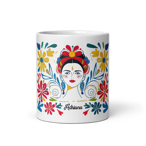 Adriana Exclusive Name Art Piece Home Office Work Coffee Mug Mexican Spanish Pride Gift Cup One - Of - A - Kind Calligraphy White Glossy Mug | A21 - Mexicada