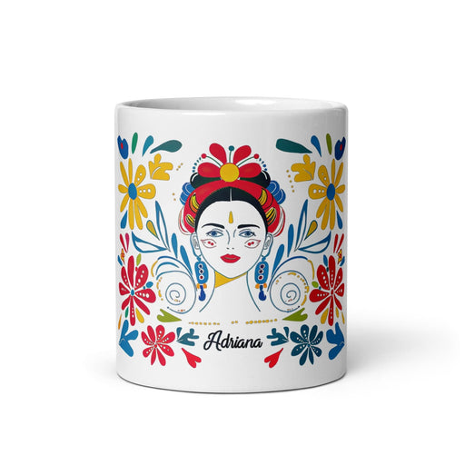 Adriana Exclusive Name Art Piece Home Office Work Coffee Mug Mexican Spanish Pride Gift Cup One-Of-A-Kind Calligraphy White Glossy Mug | A21 Mexicada