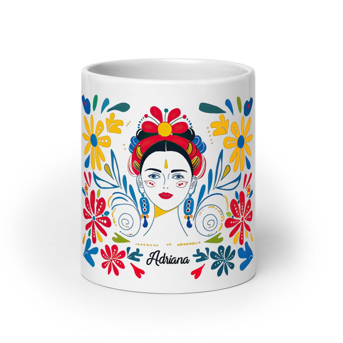 Adriana Exclusive Name Art Piece Home Office Work Coffee Mug Mexican Spanish Pride Gift Cup One-Of-A-Kind Calligraphy White Glossy Mug | A21 Mexicada