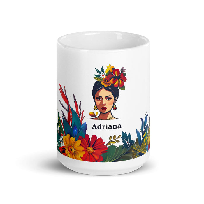 Adriana Exclusive Name Art Piece Home Office Work Coffee Mug Mexican Spanish Pride Gift Cup One-Of-A-Kind Calligraphy White Glossy Mug | A22 Mexicada