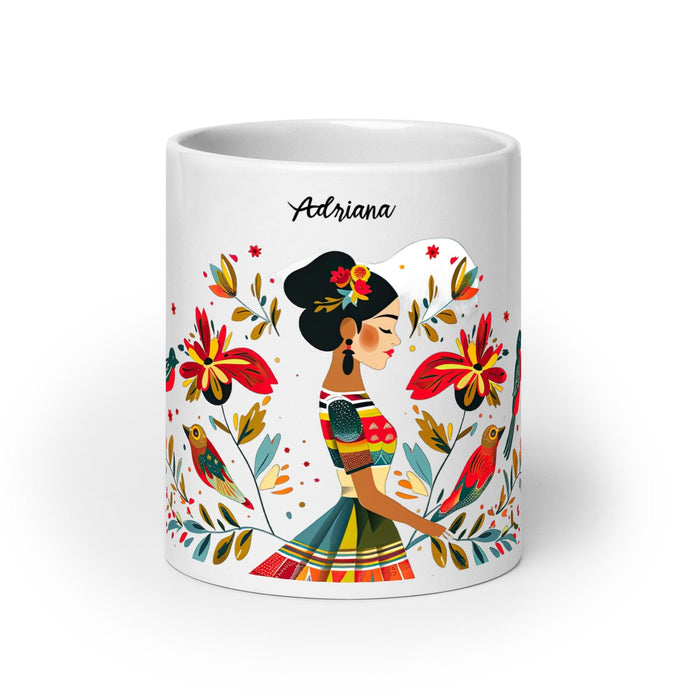 Adriana Exclusive Name Art Piece Home Office Work Coffee Mug Mexican Spanish Pride Gift Cup One-Of-A-Kind Calligraphy White Glossy Mug | A24 Mexicada