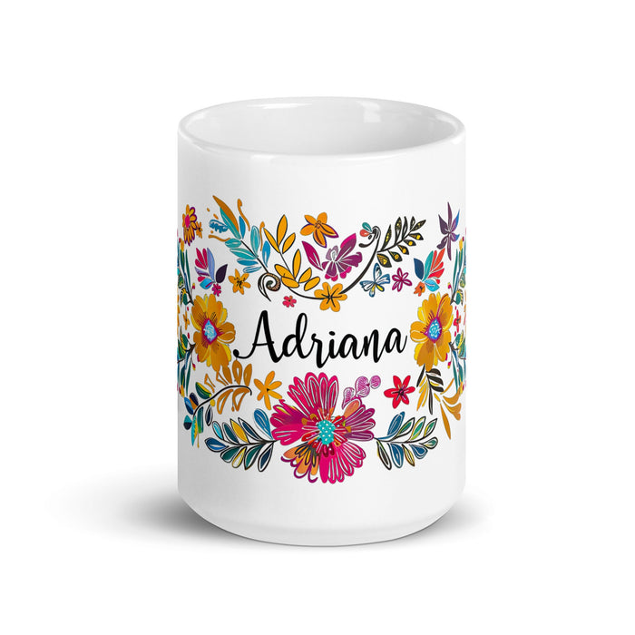 Adriana Exclusive Name Art Piece Home Office Work Coffee Mug Mexican Spanish Pride Gift Cup One - Of - A - Kind Calligraphy White Glossy Mug | A25 - Mexicada