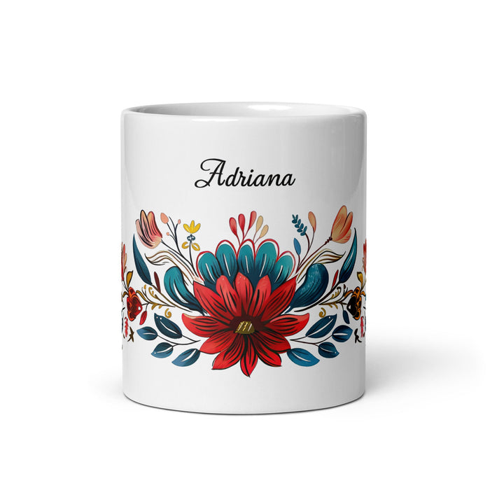 Adriana Exclusive Name Art Piece Home Office Work Coffee Mug Mexican Spanish Pride Gift Cup One - Of - A - Kind Calligraphy White Glossy Mug | A26 - Mexicada