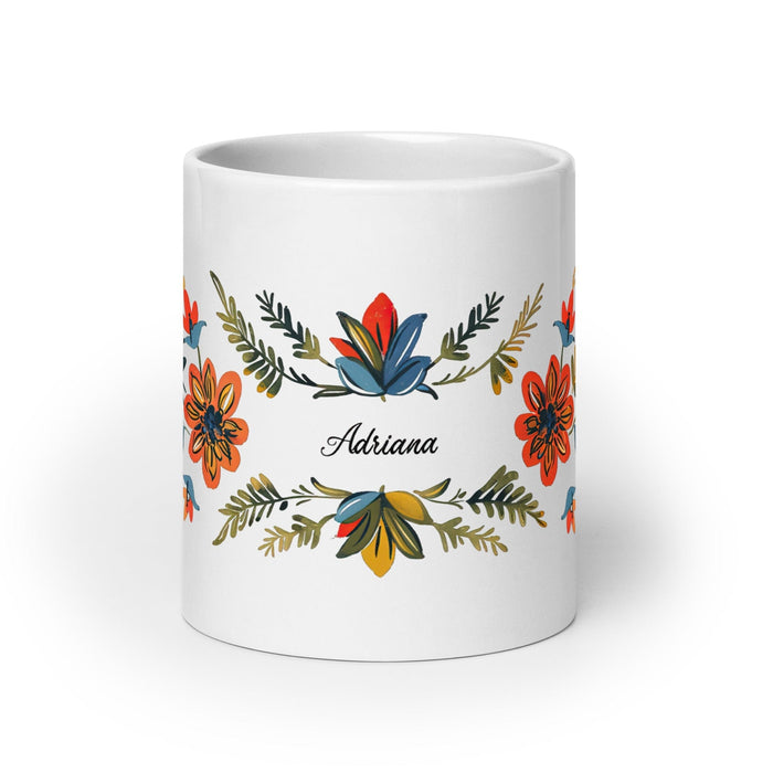 Adriana Exclusive Name Art Piece Home Office Work Coffee Mug Mexican Spanish Pride Gift Cup One-Of-A-Kind Calligraphy White Glossy Mug | A5 Mexicada