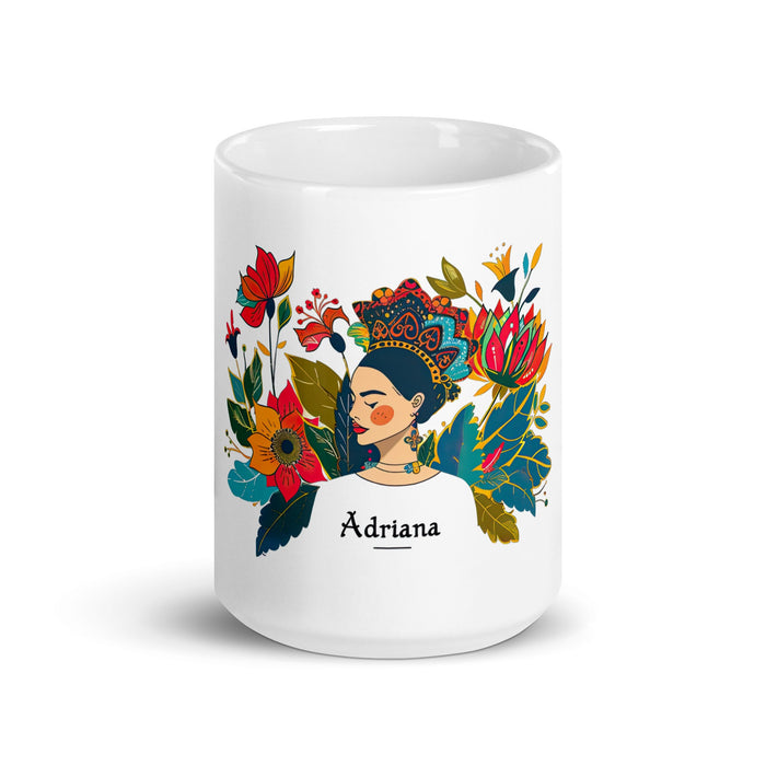 Adriana Exclusive Name Art Piece Home Office Work Coffee Mug Mexican Spanish Pride Gift Cup One - Of - A - Kind Calligraphy White Glossy Mug | A7 - Mexicada