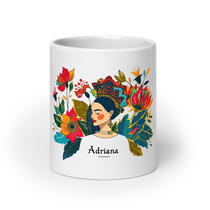 Adriana Exclusive Name Art Piece Home Office Work Coffee Mug Mexican Spanish Pride Gift Cup One-Of-A-Kind Calligraphy White Glossy Mug | A7 Mexicada