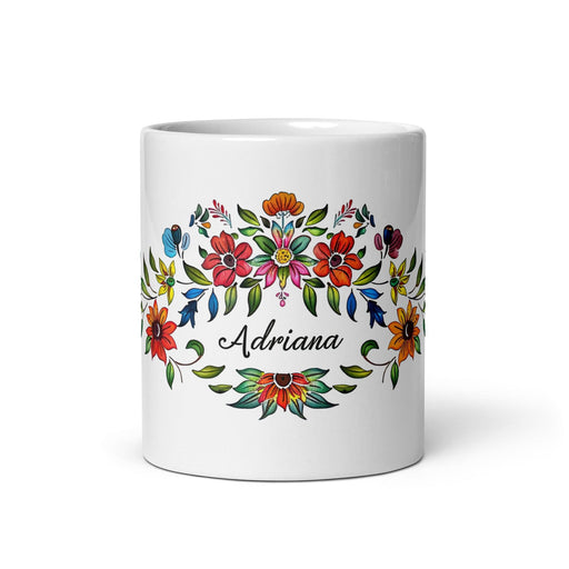 Adriana Exclusive Name Art Piece Home Office Work Coffee Mug Mexican Spanish Pride Gift Cup One - Of - A - Kind Calligraphy White Glossy Mug | A8 - Mexicada