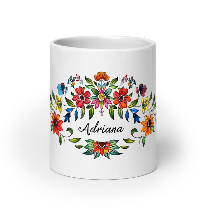 Adriana Exclusive Name Art Piece Home Office Work Coffee Mug Mexican Spanish Pride Gift Cup One-Of-A-Kind Calligraphy White Glossy Mug | A8 Mexicada