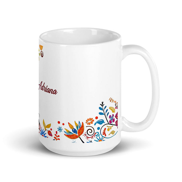 Adriana Exclusive Name Art Piece Home Office Work Coffee Mug Mexican Spanish Pride Gift Cup One-Of-A-Kind Calligraphy White Glossy Mug | A9 Mexicada 15 oz