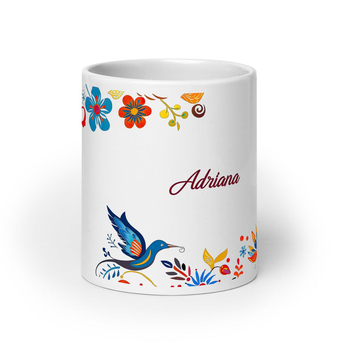 Adriana Exclusive Name Art Piece Home Office Work Coffee Mug Mexican Spanish Pride Gift Cup One-Of-A-Kind Calligraphy White Glossy Mug | A9 Mexicada