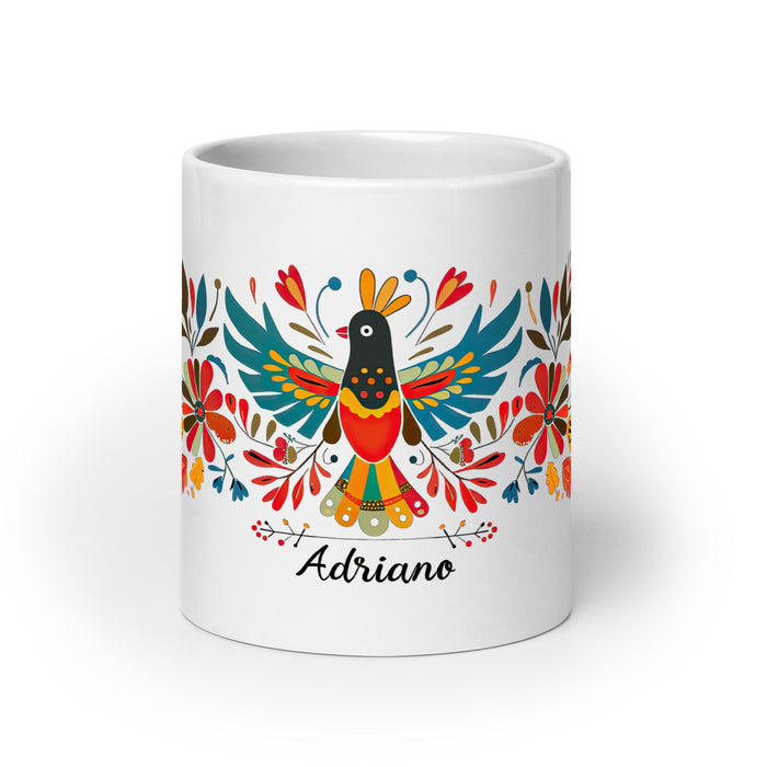 Adriano Exclusive Name Art Piece Home Office Work Coffee Mug Mexican Spanish Pride Gift Cup One - Of - A - Kind Calligraphy White Glossy Mug | A1 - Mexicada