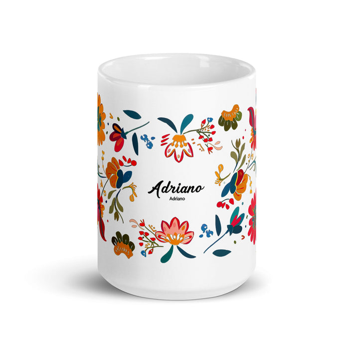 Adriano Exclusive Name Art Piece Home Office Work Coffee Mug Mexican Spanish Pride Gift Cup One - Of - A - Kind Calligraphy White Glossy Mug | A2 - Mexicada