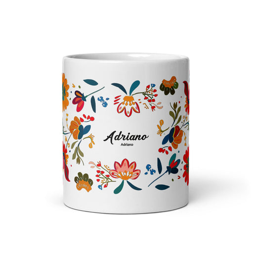 Adriano Exclusive Name Art Piece Home Office Work Coffee Mug Mexican Spanish Pride Gift Cup One - Of - A - Kind Calligraphy White Glossy Mug | A2 - Mexicada