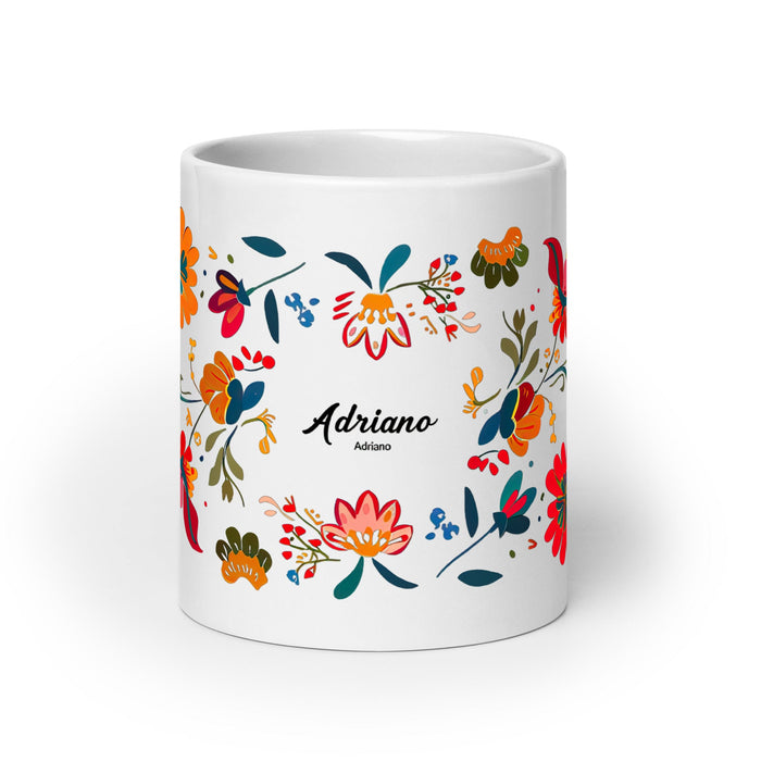 Adriano Exclusive Name Art Piece Home Office Work Coffee Mug Mexican Spanish Pride Gift Cup One - Of - A - Kind Calligraphy White Glossy Mug | A2 - Mexicada