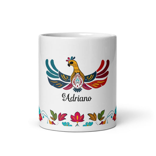 Adriano Exclusive Name Art Piece Home Office Work Coffee Mug Mexican Spanish Pride Gift Cup One-Of-A-Kind Calligraphy White Glossy Mug | A4 Mexicada