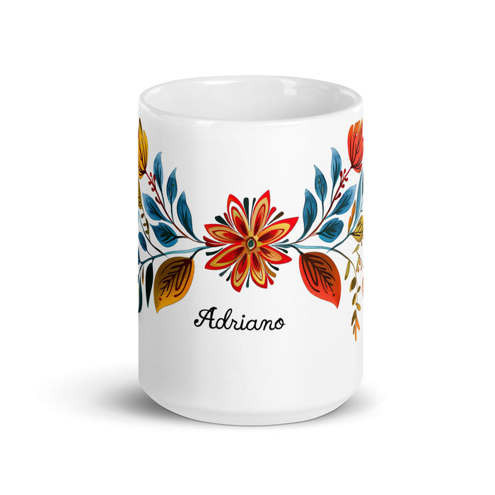 Adriano Exclusive Name Art Piece Home Office Work Coffee Mug Mexican Spanish Pride Gift Cup One - Of - A - Kind Calligraphy White Glossy Mug | A5 - Mexicada