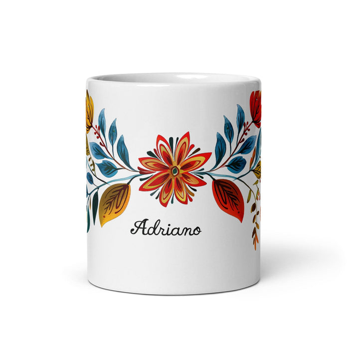 Adriano Exclusive Name Art Piece Home Office Work Coffee Mug Mexican Spanish Pride Gift Cup One-Of-A-Kind Calligraphy White Glossy Mug | A5 Mexicada