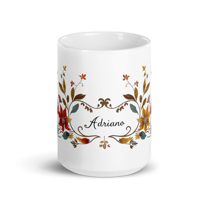 Adriano Exclusive Name Art Piece Home Office Work Coffee Mug Mexican Spanish Pride Gift Cup One - Of - A - Kind Calligraphy White Glossy Mug | A6 - Mexicada