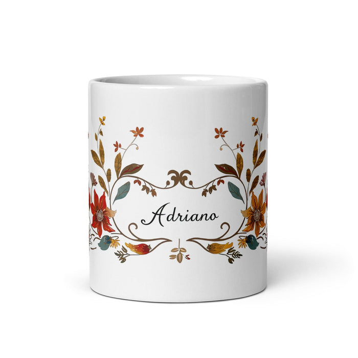 Adriano Exclusive Name Art Piece Home Office Work Coffee Mug Mexican Spanish Pride Gift Cup One-Of-A-Kind Calligraphy White Glossy Mug | A6 Mexicada