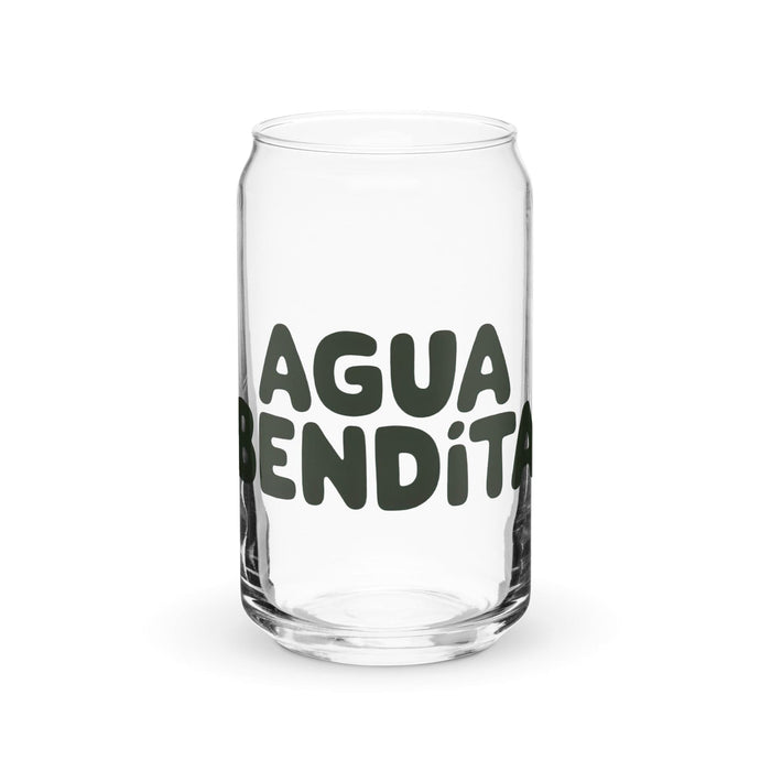 Agua Bendita Exclusive Art Piece Can-Shaped Glass Home Office Work Mexican Spanish Pride Gift Cup One-Of-A-Kind Calligraphy Glass | A9 Mexicada 16 oz (No Lid No Straw)