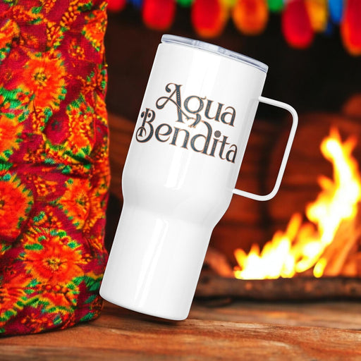 Agua Bendita Exclusive Art Piece Travel Mug With Handle For Water, Iced Tee Or Coffee | Funny Cute Gift Idea Home Office Work | Mexican Spanish Pride | A31 Mexicada 25 oz