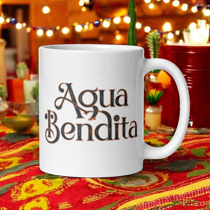 Agua Bendita Exclusive Name Art Piece Home Office Work Coffee Mug Mexican Spanish Pride Gift Cup One-Of-A-Kind Calligraphy White Glossy Mug | A31 Mexicada 11 oz