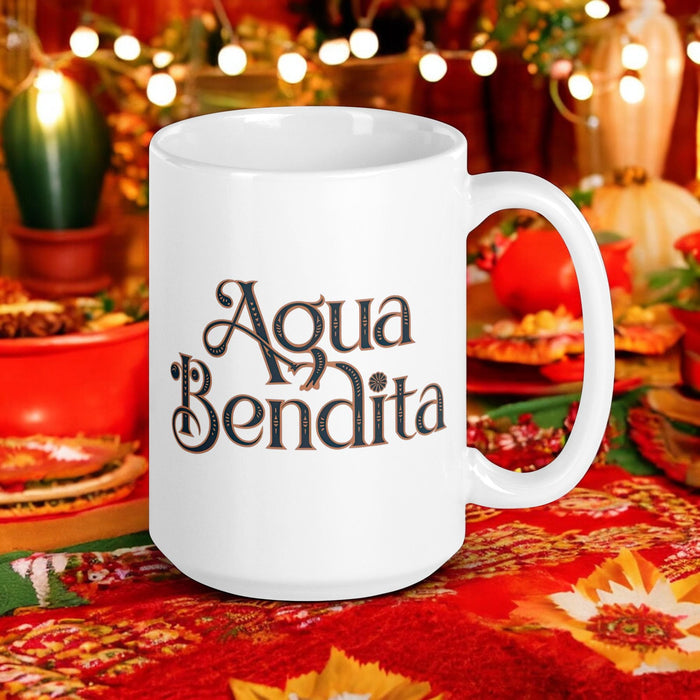 Agua Bendita Exclusive Name Art Piece Home Office Work Coffee Mug Mexican Spanish Pride Gift Cup One-Of-A-Kind Calligraphy White Glossy Mug | A31 Mexicada 15 oz