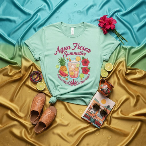 Agua Fresca Sommelier T-Shirt, Refreshing Summer Drink Tee, Mexican Hibiscus Pineapple Watermelon Fruit Graphic Shirt, Fiesta and Vacation Apparel, Unisex Tropical Beverage Top Mexicada