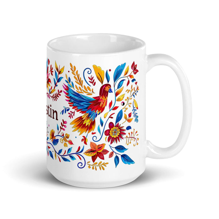 Agustín Exclusive Name Art Piece Home Office Work Coffee Mug Mexican Spanish Pride Gift Cup One-Of-A-Kind Calligraphy White Glossy Mug | A1 Mexicada 15 oz