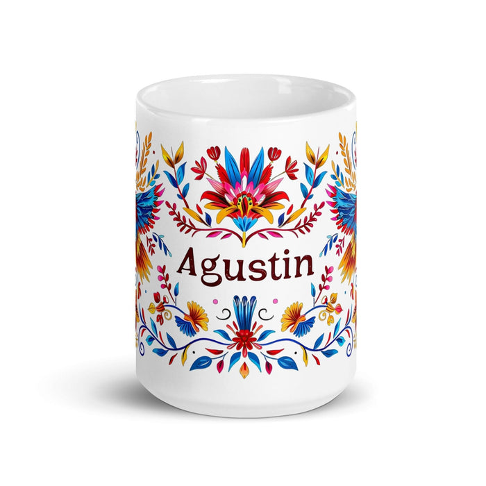 Agustín Exclusive Name Art Piece Home Office Work Coffee Mug Mexican Spanish Pride Gift Cup One-Of-A-Kind Calligraphy White Glossy Mug | A1 Mexicada