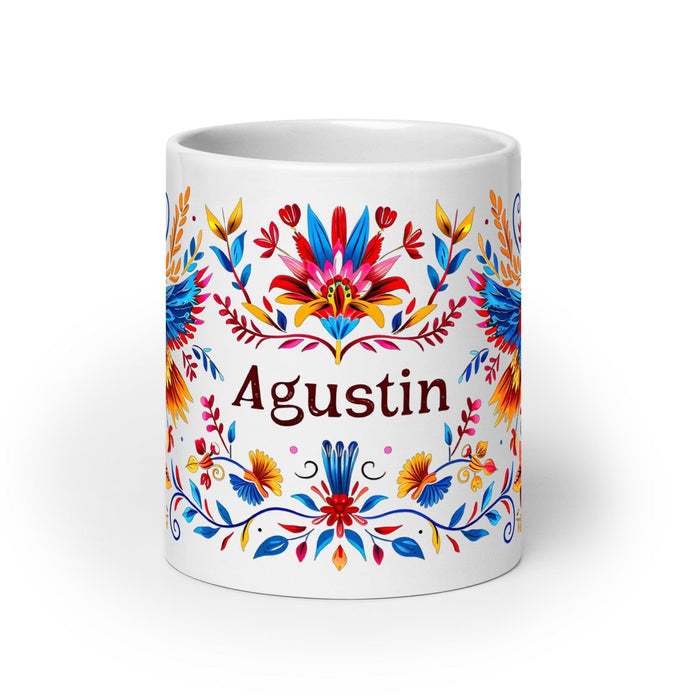 Agustín Exclusive Name Art Piece Home Office Work Coffee Mug Mexican Spanish Pride Gift Cup One-Of-A-Kind Calligraphy White Glossy Mug | A1 Mexicada