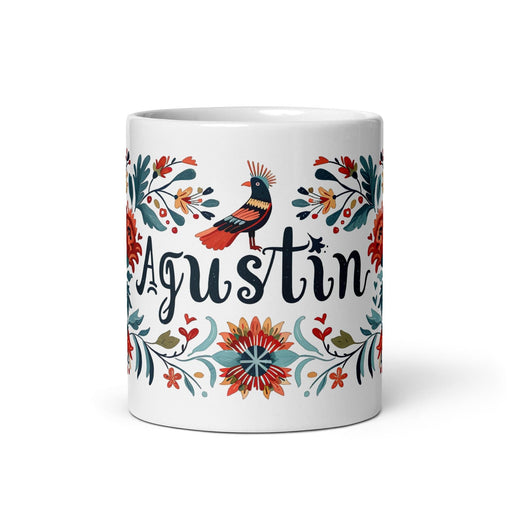 Agustín Exclusive Name Art Piece Home Office Work Coffee Mug Mexican Spanish Pride Gift Cup One-Of-A-Kind Calligraphy White Glossy Mug | A10 Mexicada